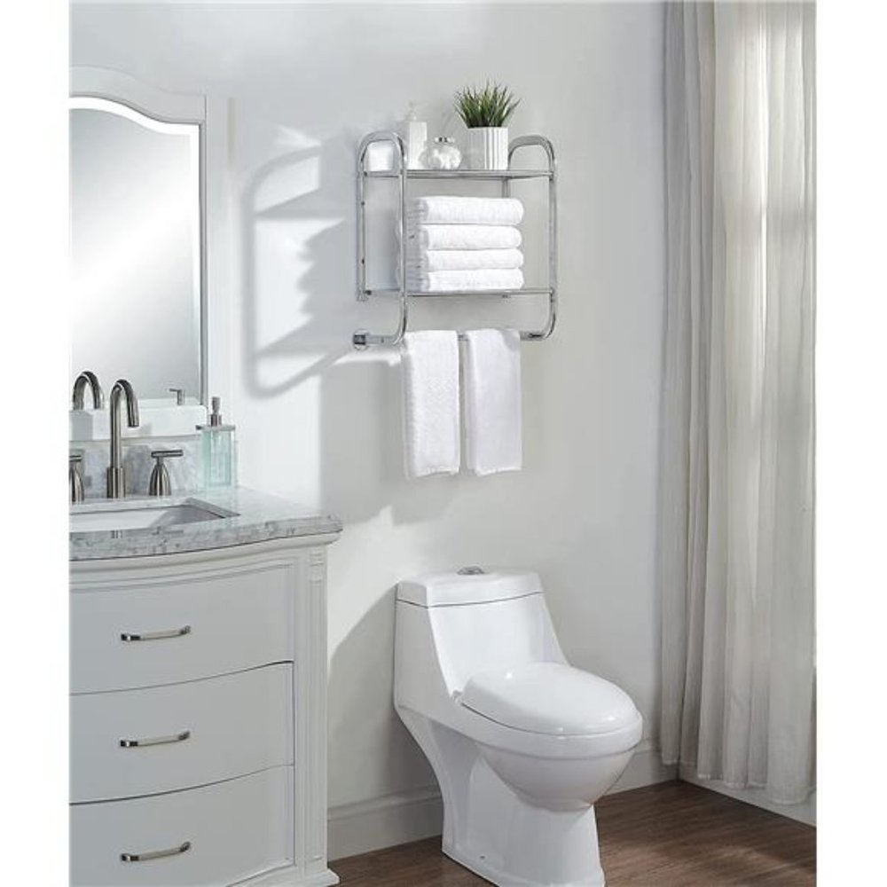 Wall Mount 2 Tier Bathroom Shelf with Towel Bars